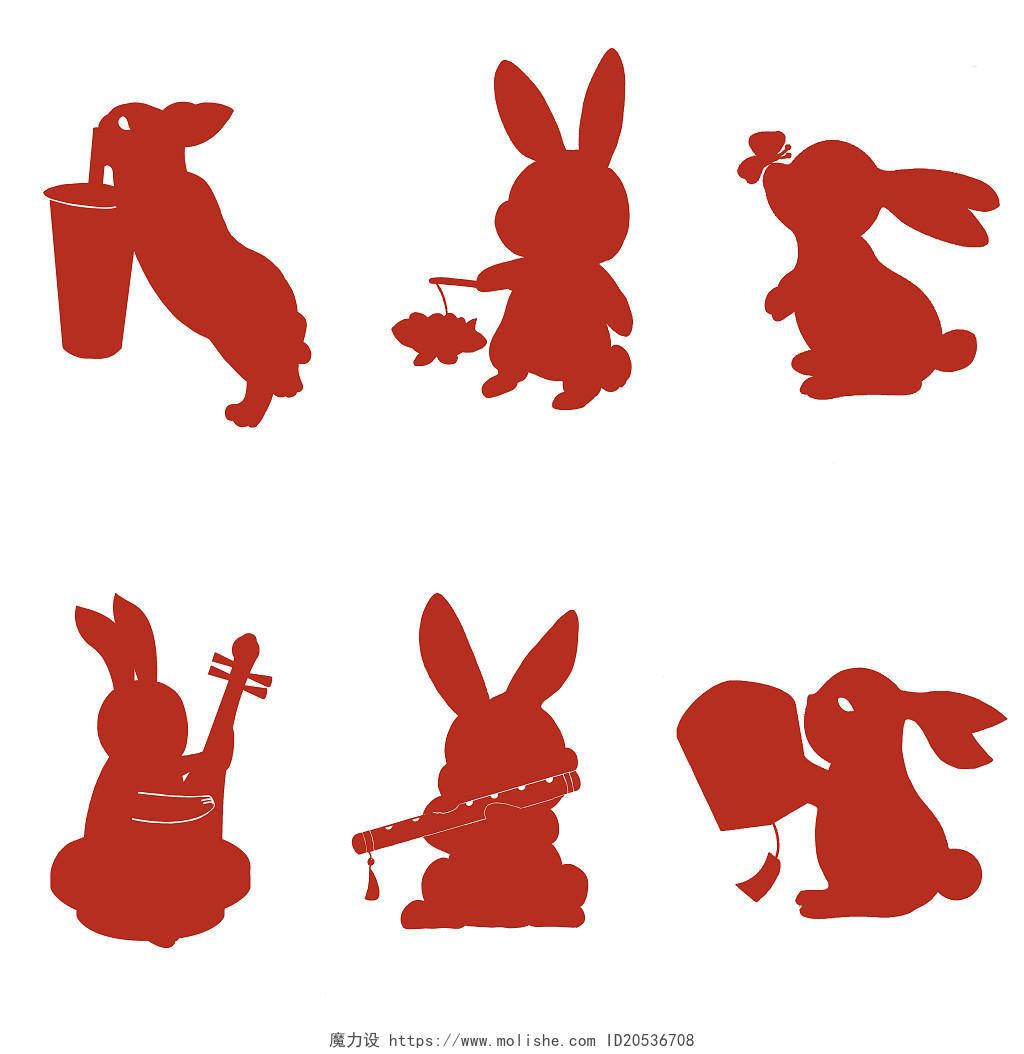 剪纸插画兔子元素中秋节剪影jpg素材